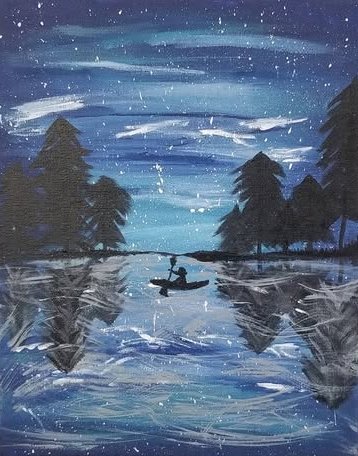 Night kayaker painting.